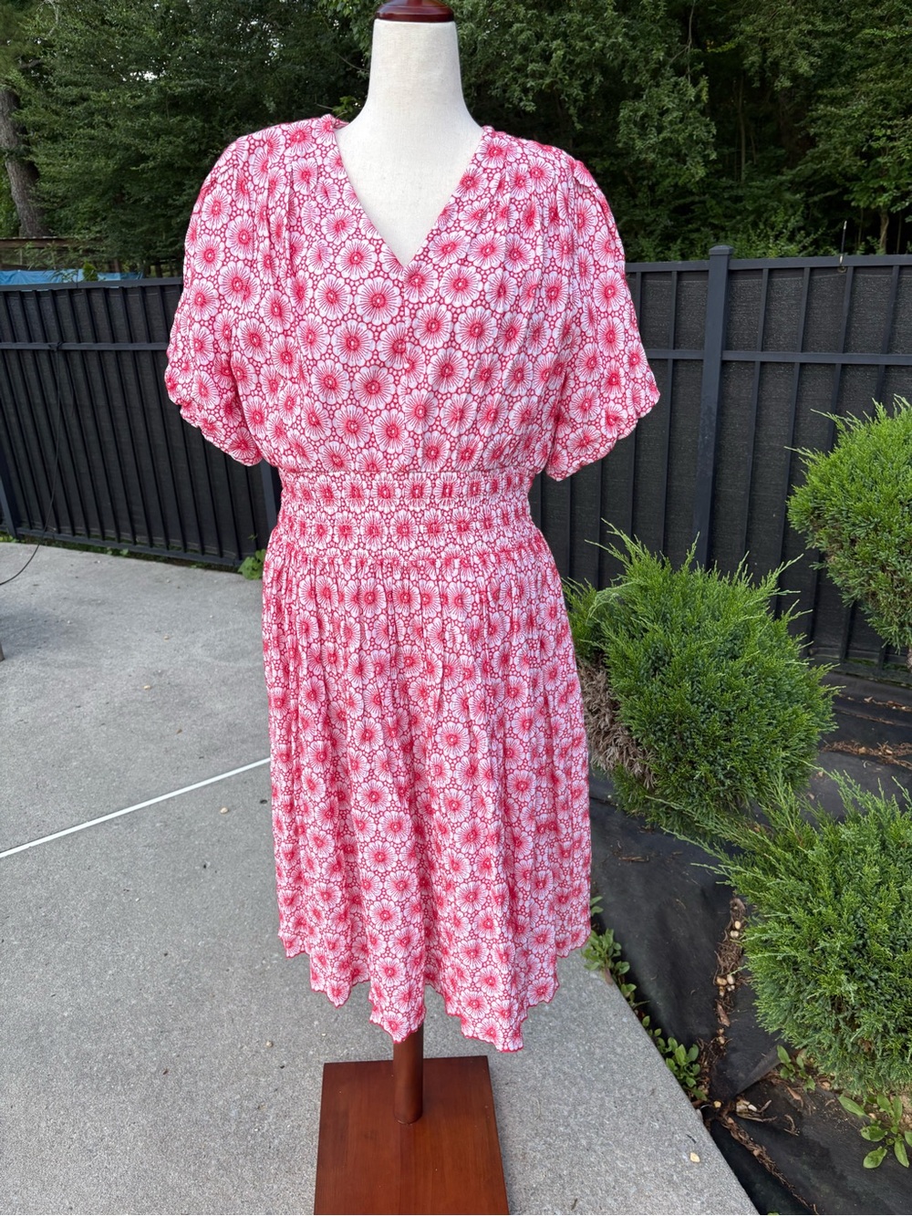 Ella Rafaella Red White Daisy Embroidered Smocked Dress-NWOT